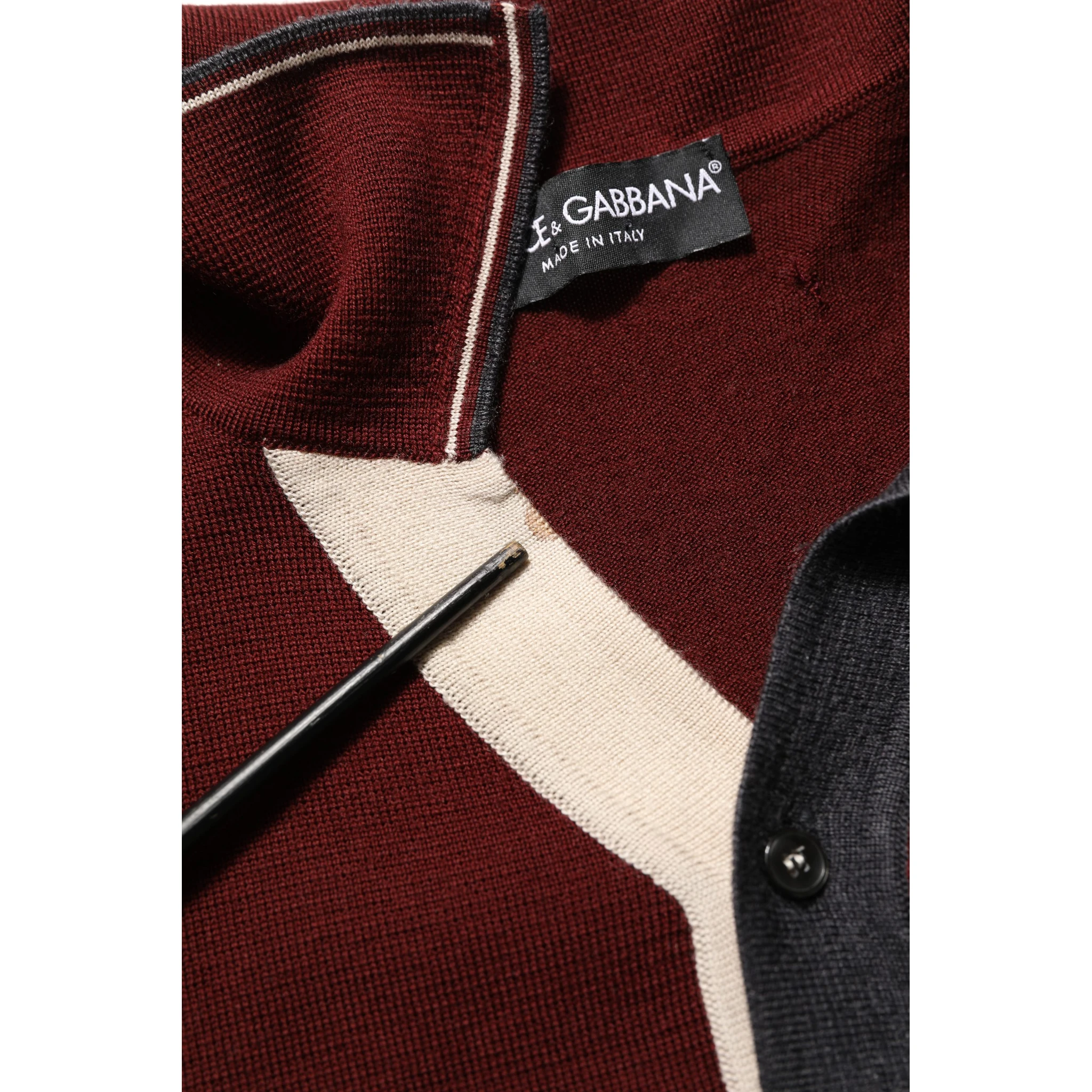 Burgundy Wool Knit Henley Pullover Sweater