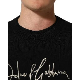 Black DG Embroidered Crew Neck Pullover Men Sweater