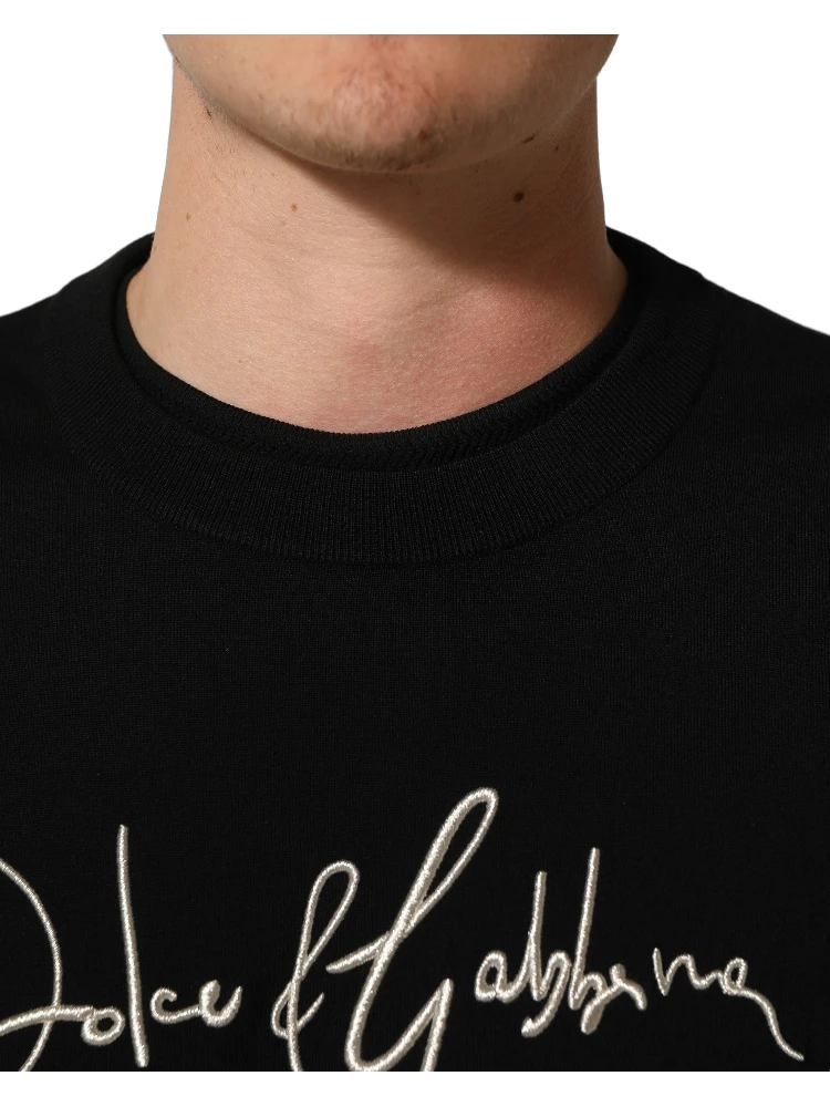 Black DG Embroidered Crew Neck Pullover Men Sweater
