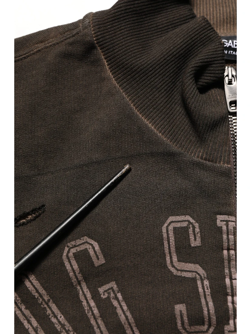Brown Logo Print Full Zip Sweatshirt Sweater