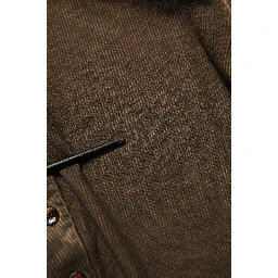 Brown Cotton Buttoned Henley Pullover Sweater