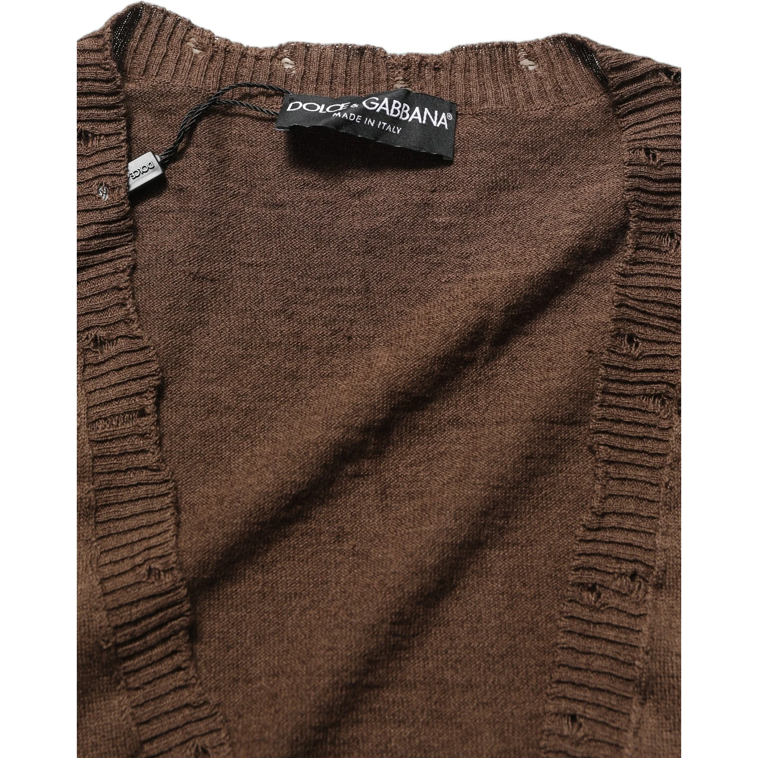Brown Flax Buttoned V-neck Pullover Sweater