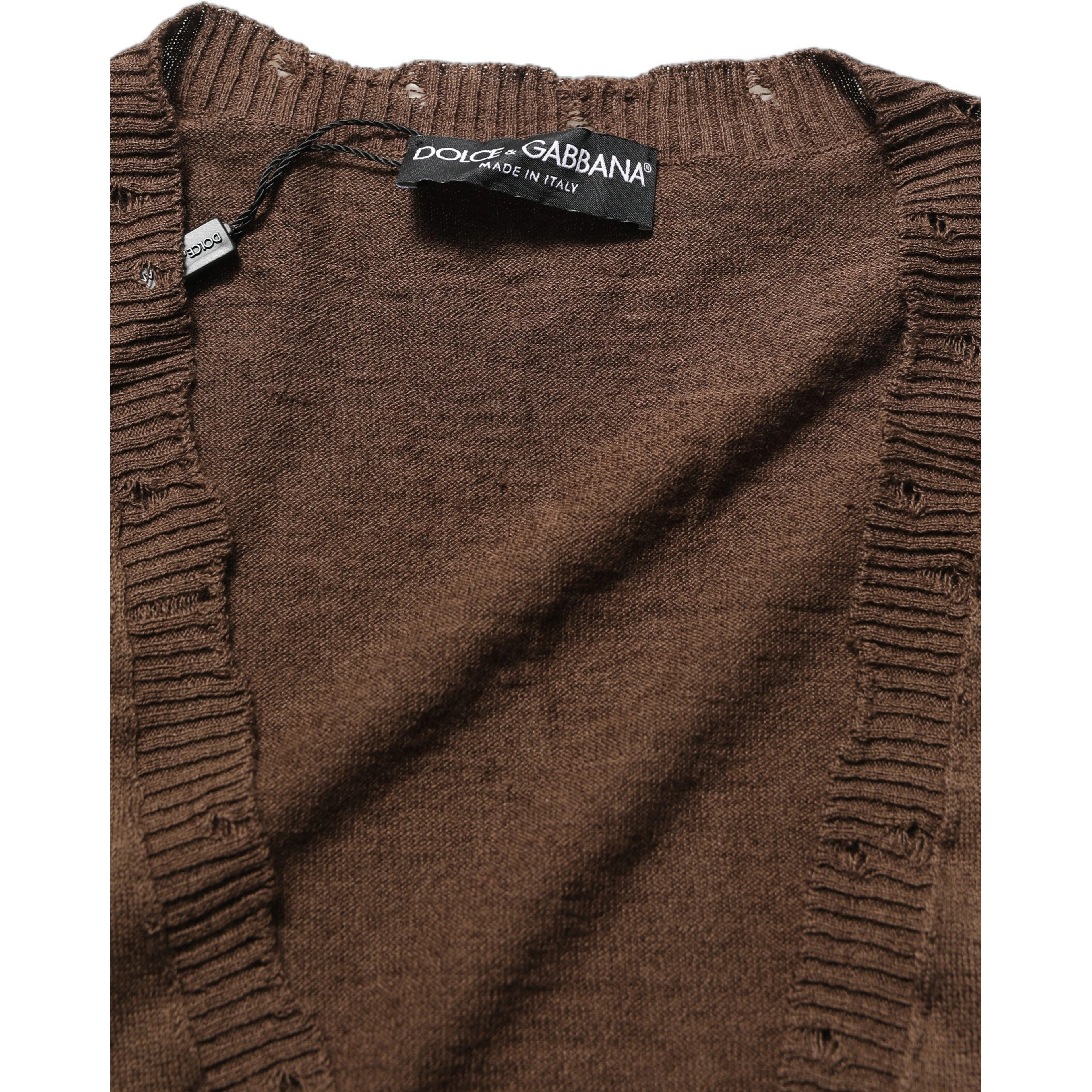 Brown Flax Buttoned V-neck Pullover Sweater