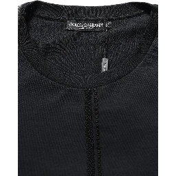 Dark Blue Cotton Round Neck Pullover Sweater