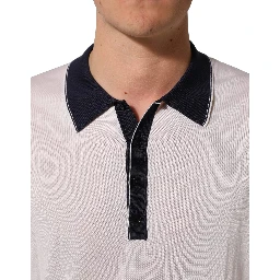 White Silk Collared Henley Pullover Sweater
