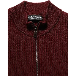 Burgundy Wool Half Zip Men Pullover Sweater