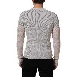 White Silk Crew Neck Men Pullover Sweater