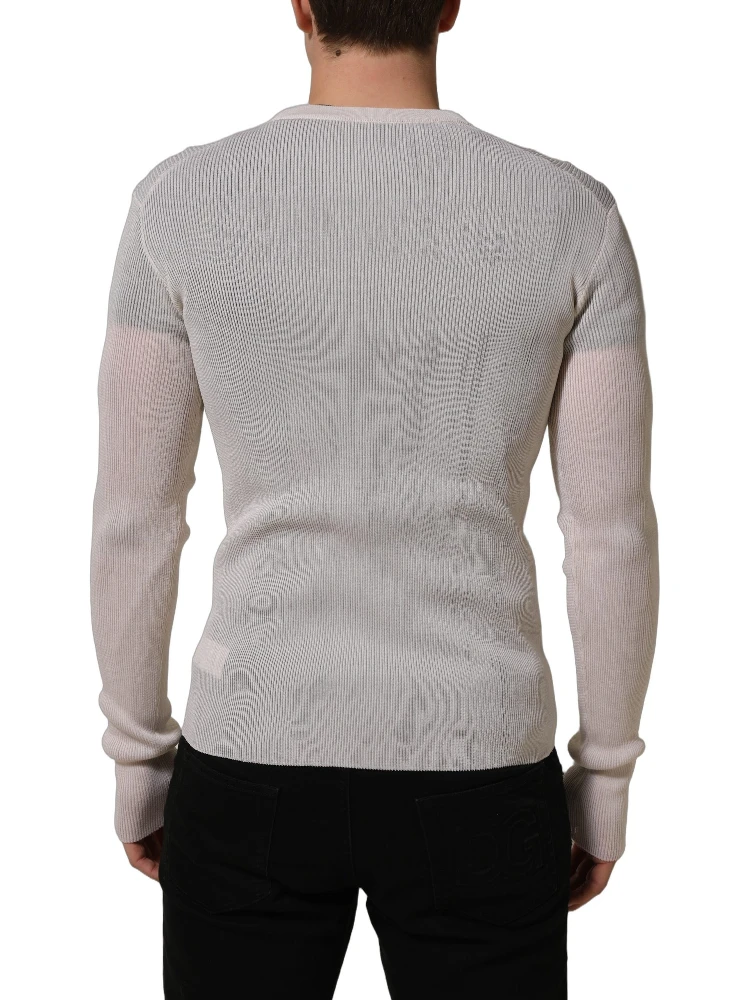 White Silk Crew Neck Men Pullover Sweater alternative