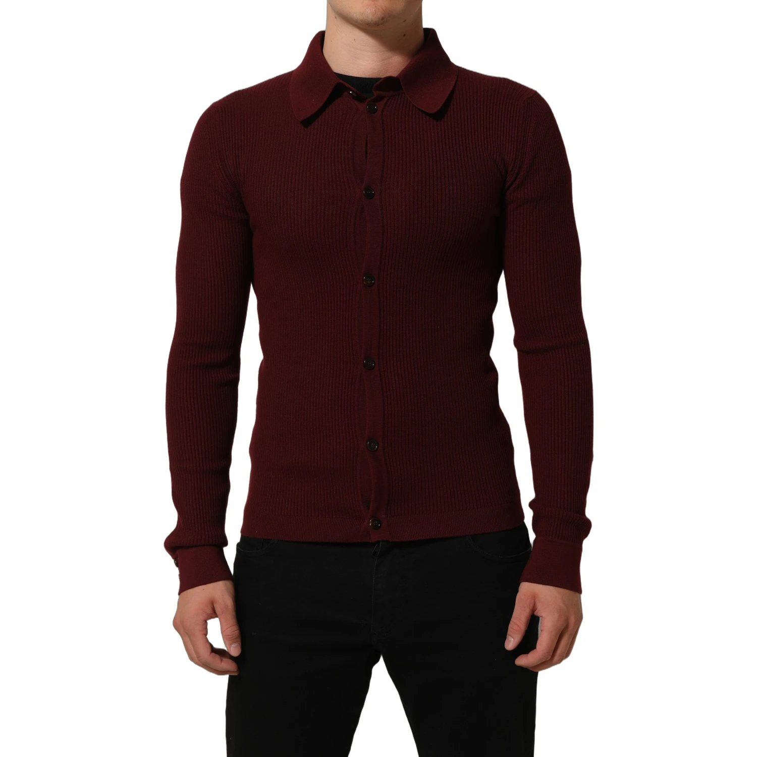 Burgundy Wool Button Down Cardigan Sweater