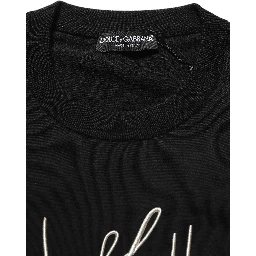 Black DG Embroidered Crew Neck Pullover Men Sweater