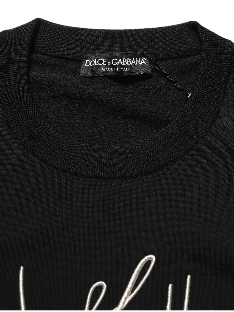 Black DG Embroidered Crew Neck Pullover Men Sweater alternative