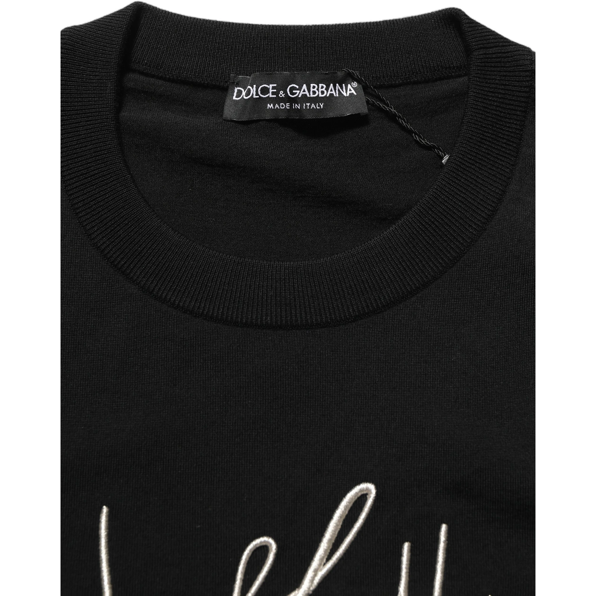 Black DG Embroidered Crew Neck Pullover Men Sweater