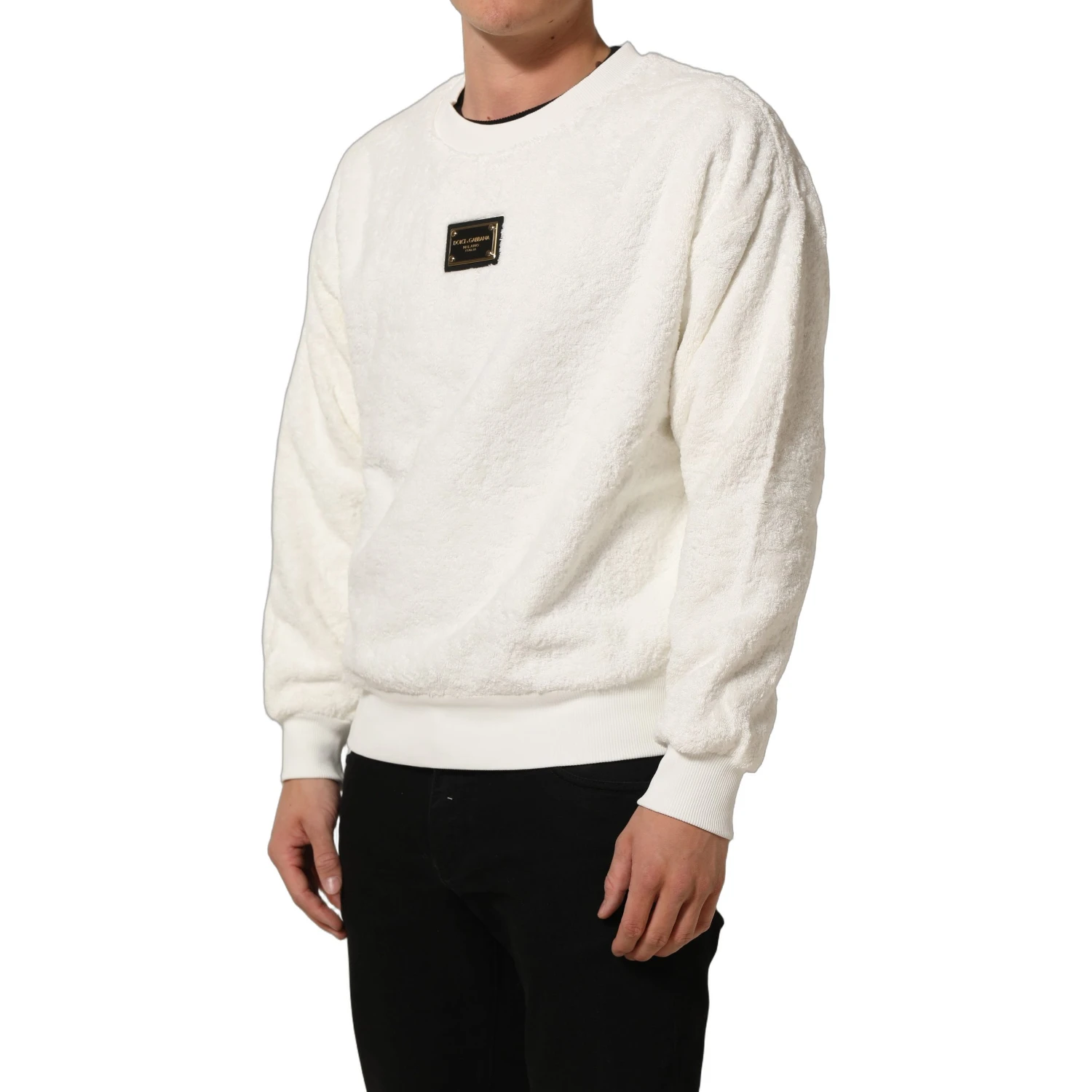 White LogoPlaque CrewNeck Sweatshirt Sweater