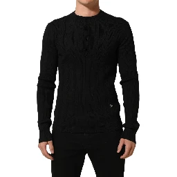 Black Silk Blend Henley Pullover Men Sweater