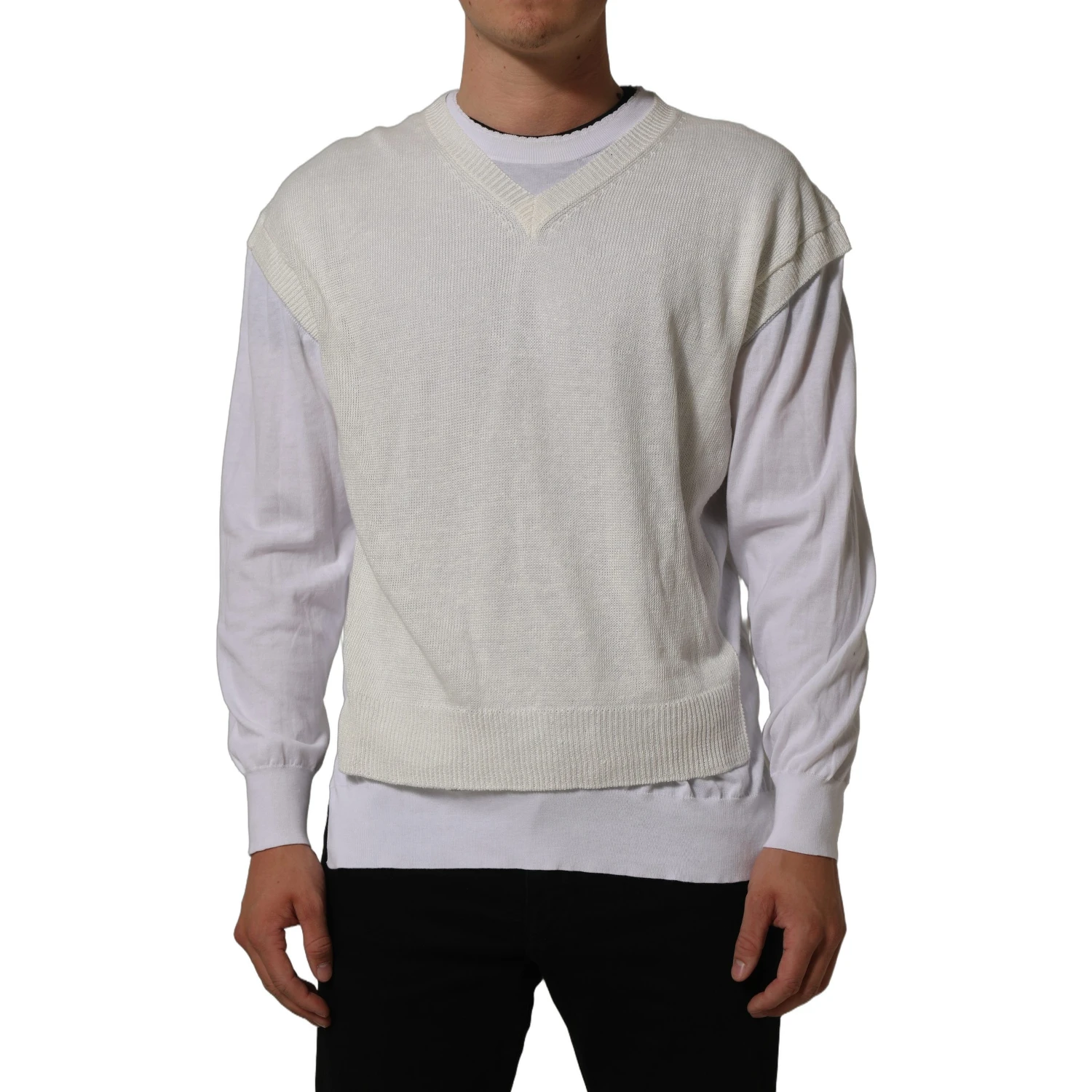 White Flax CrewNeck Layered Pullover Sweater