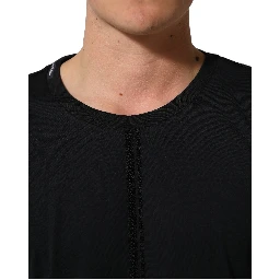 Dark Blue Cotton Round Neck Pullover Sweater