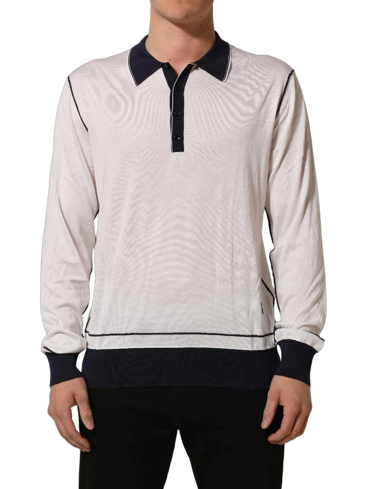 White Silk Collared Henley Pullover Sweater alternative