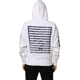 White Blue Stripe Hooded Sweatshirt Sweater