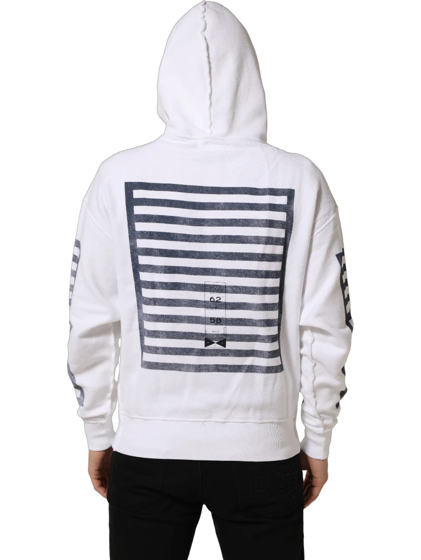 White Blue Stripe Hooded Sweatshirt Sweater