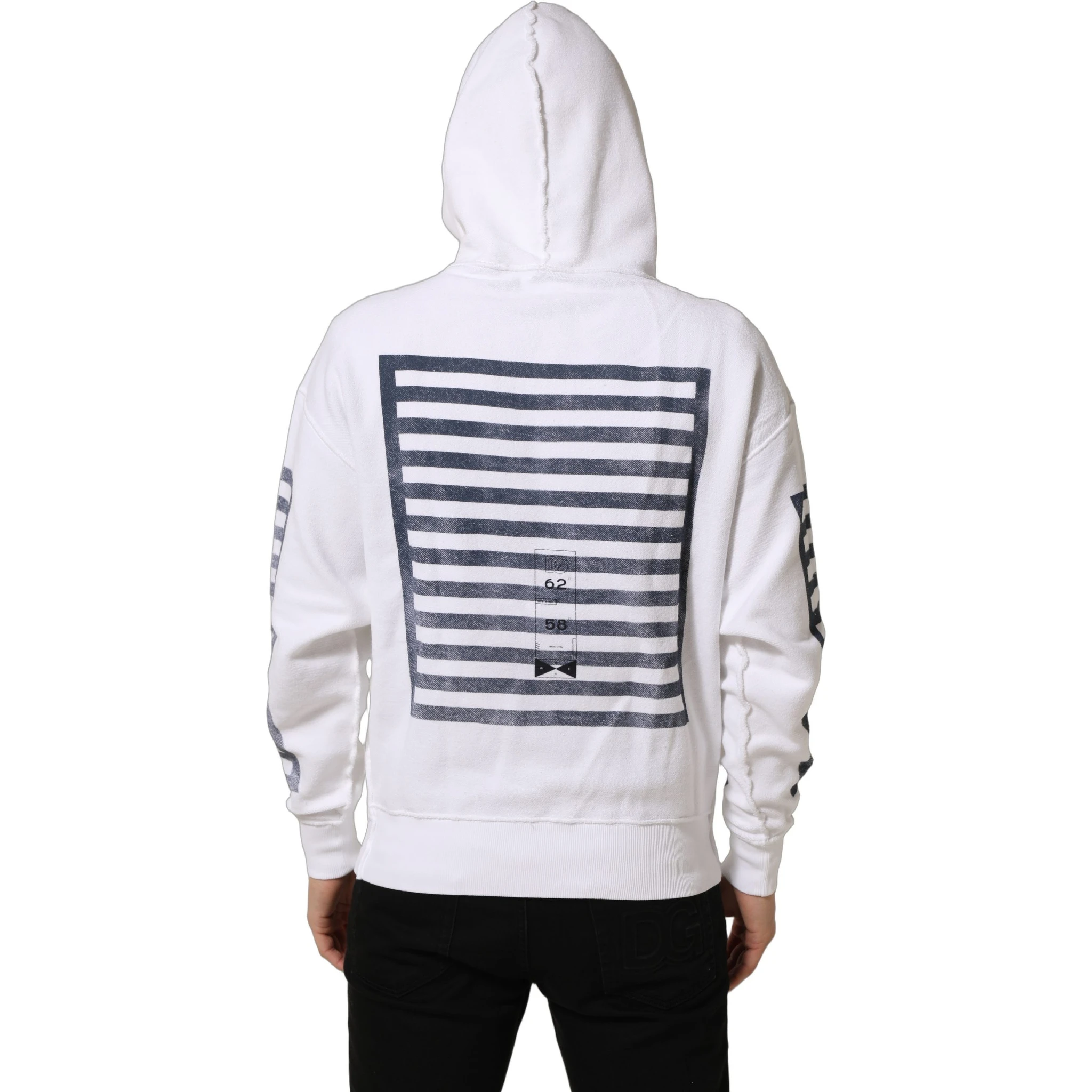 White Blue Stripe Hooded Sweatshirt Sweater