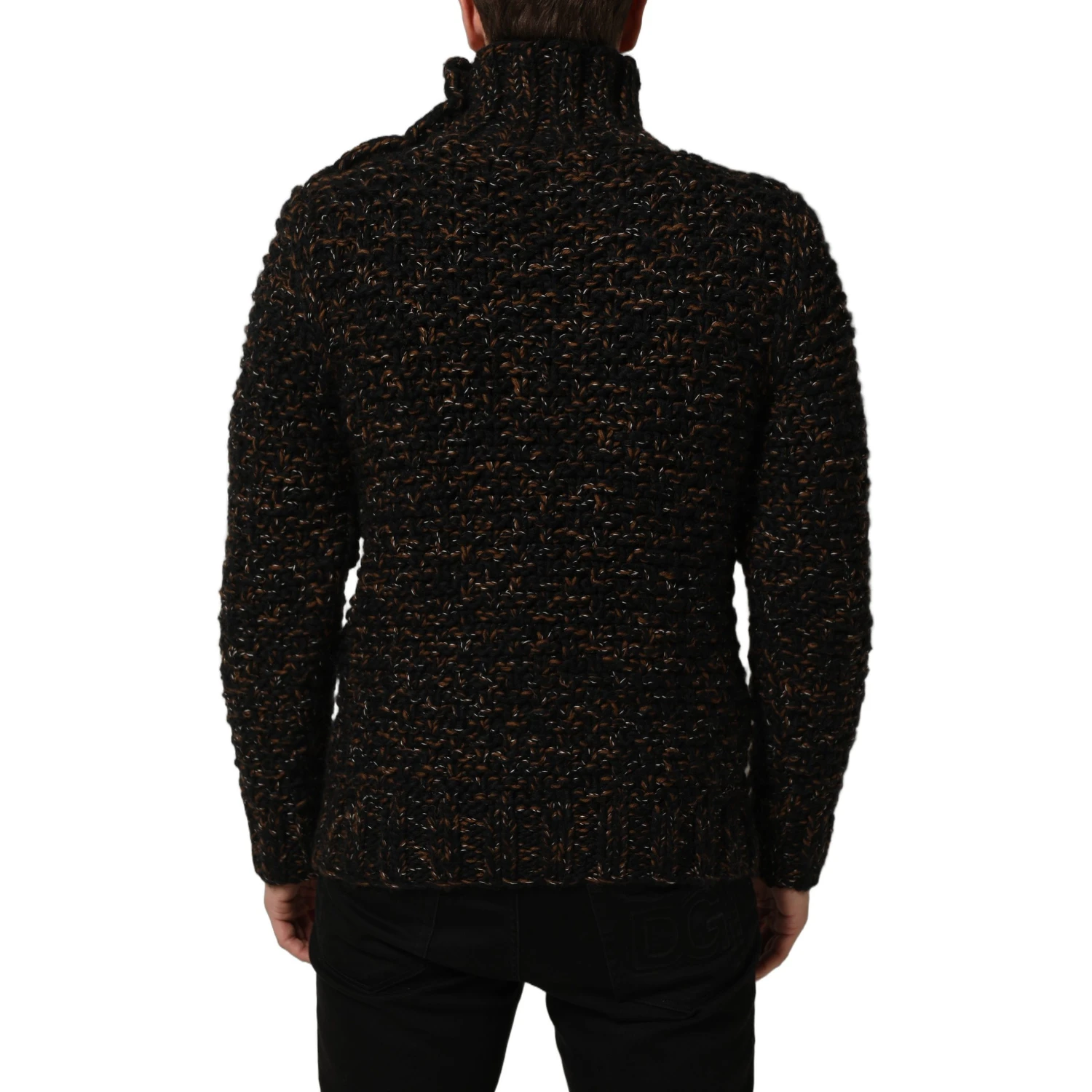Brown Wool Knit Turtleneck Pullover Sweater