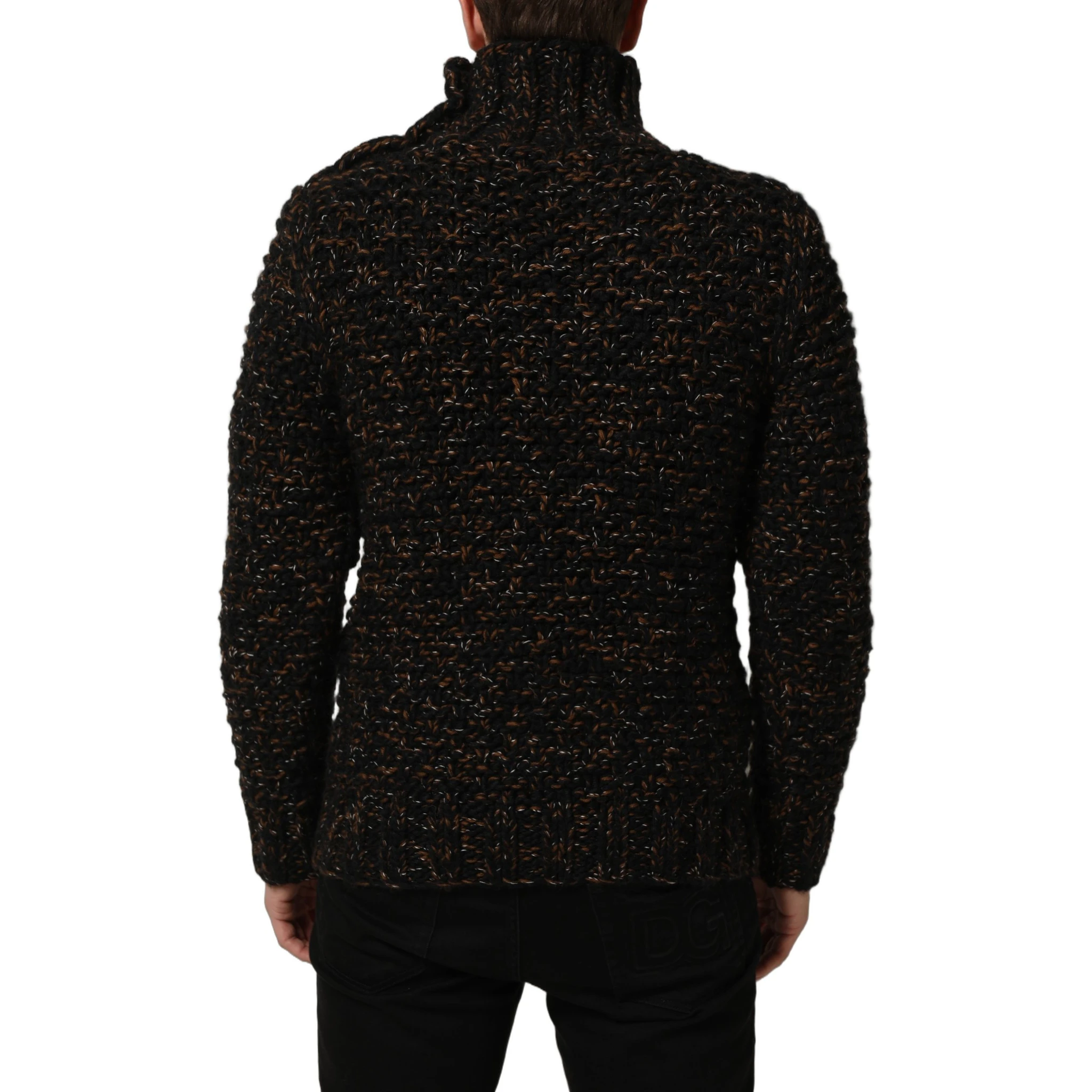 Brown Wool Knit Turtleneck Pullover Sweater