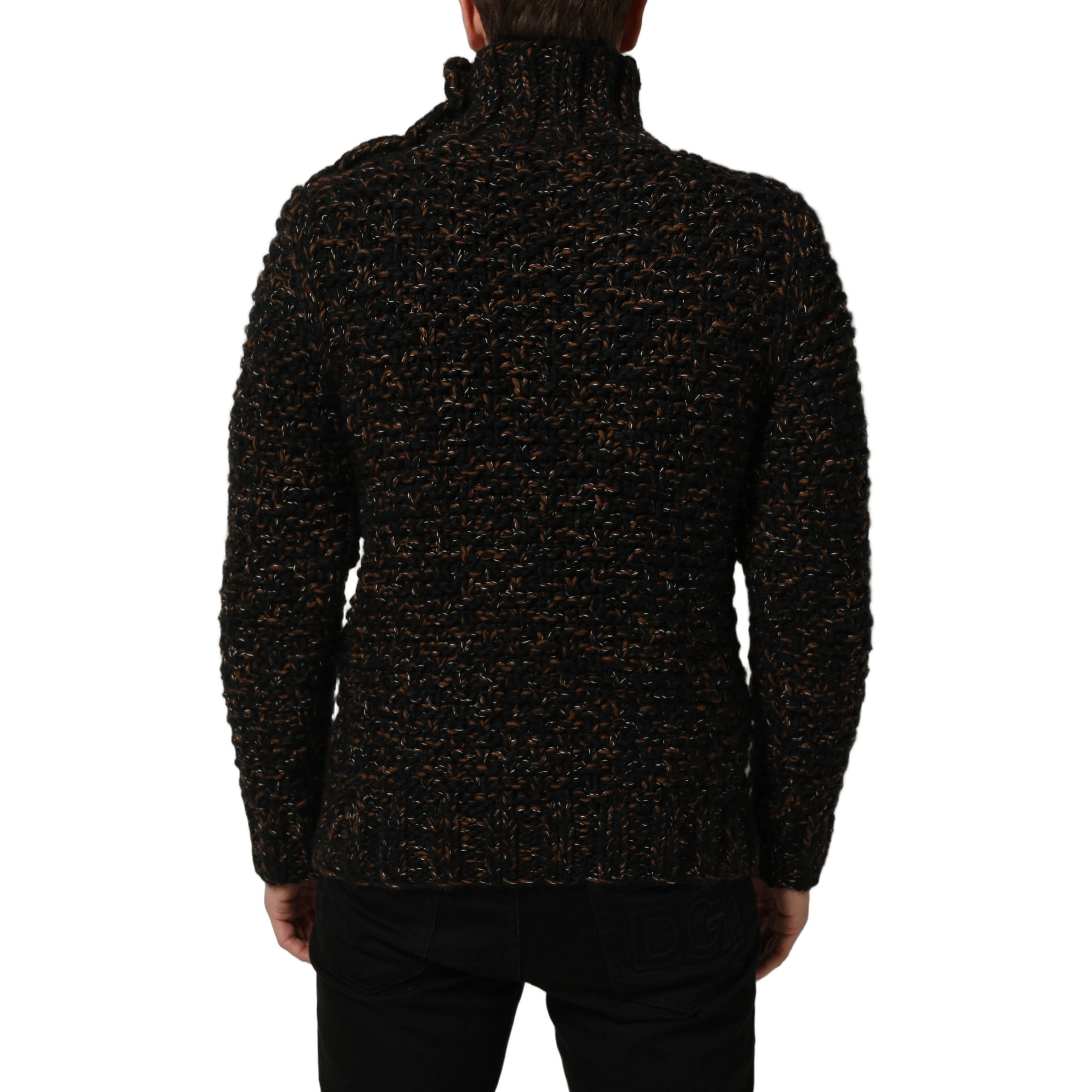 Brown Wool Knit Turtleneck Pullover Sweater