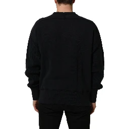 Black Logo Plaque Cotton Crew Neck Pullover Sweater