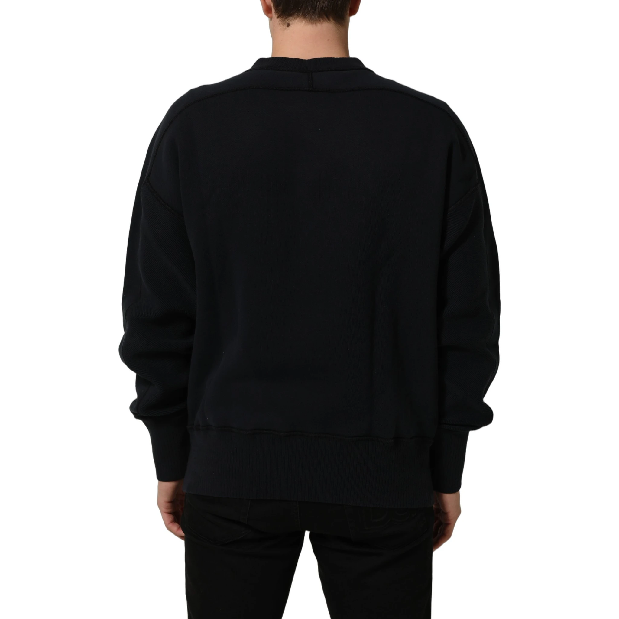 Black Logo Plaque Cotton Crew Neck Pullover Sweater