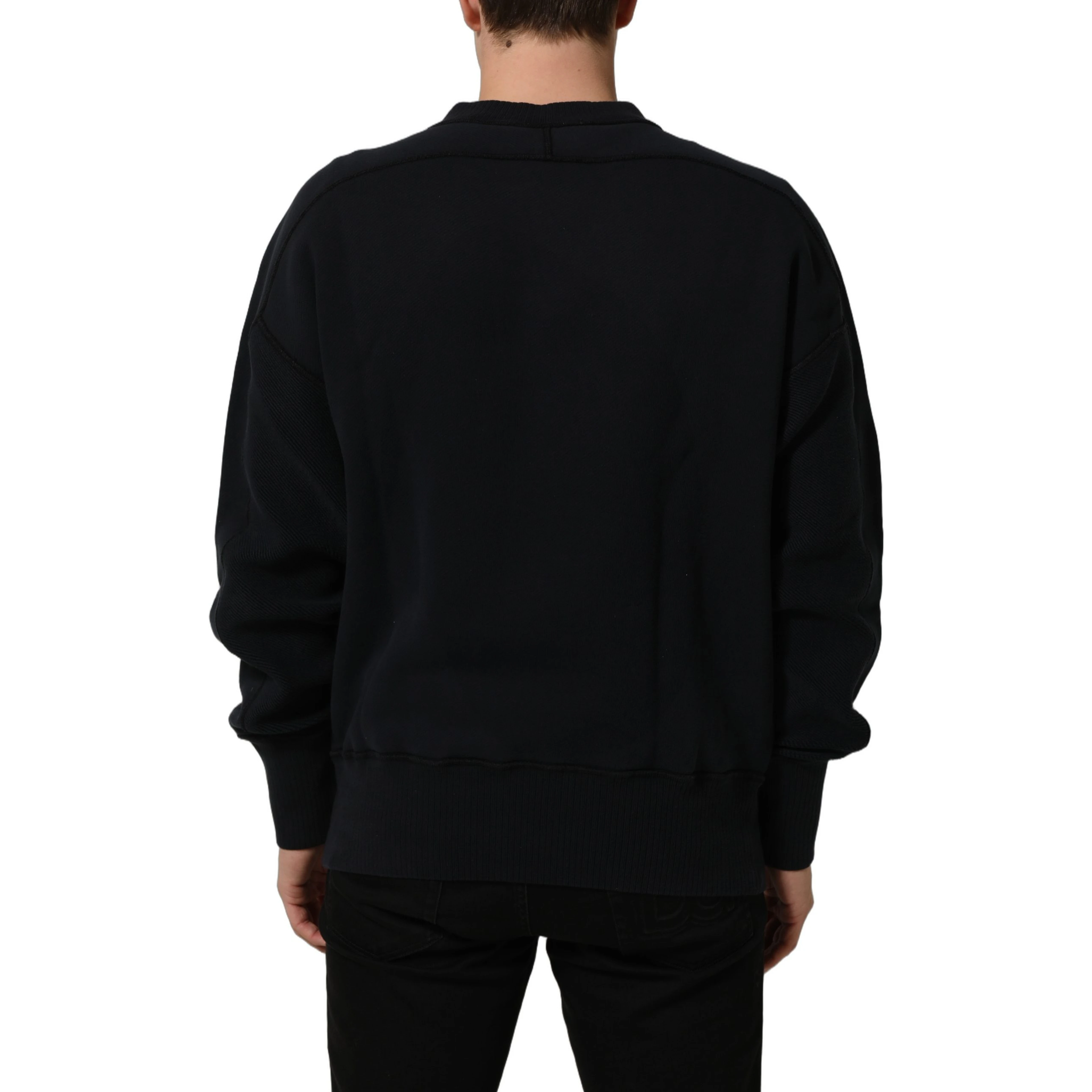 Black Logo Plaque Cotton Crew Neck Pullover Sweater