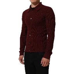Burgundy Wool Button Down Cardigan Sweater
