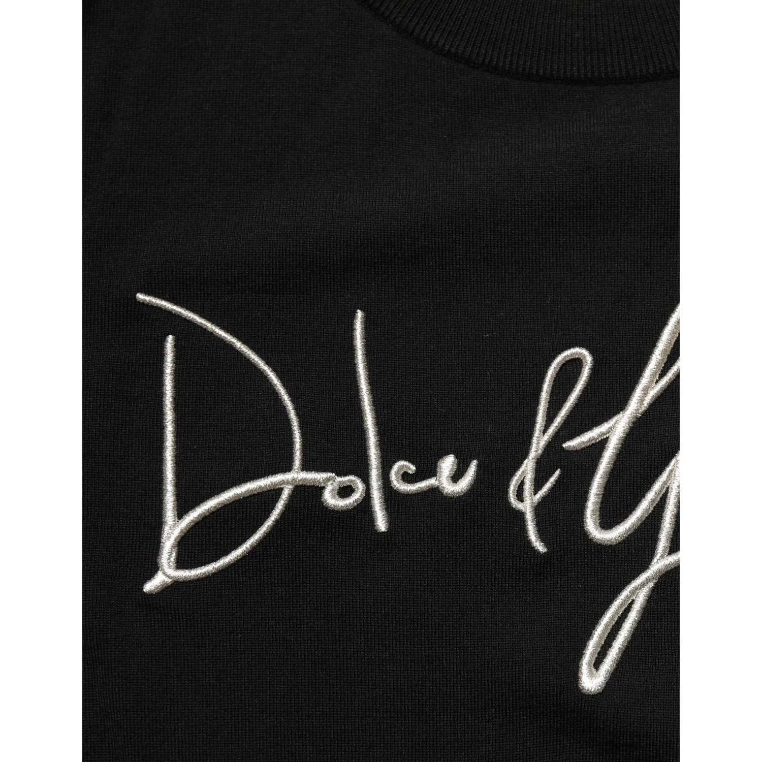 Black DG Embroidered Crew Neck Pullover Men Sweater
