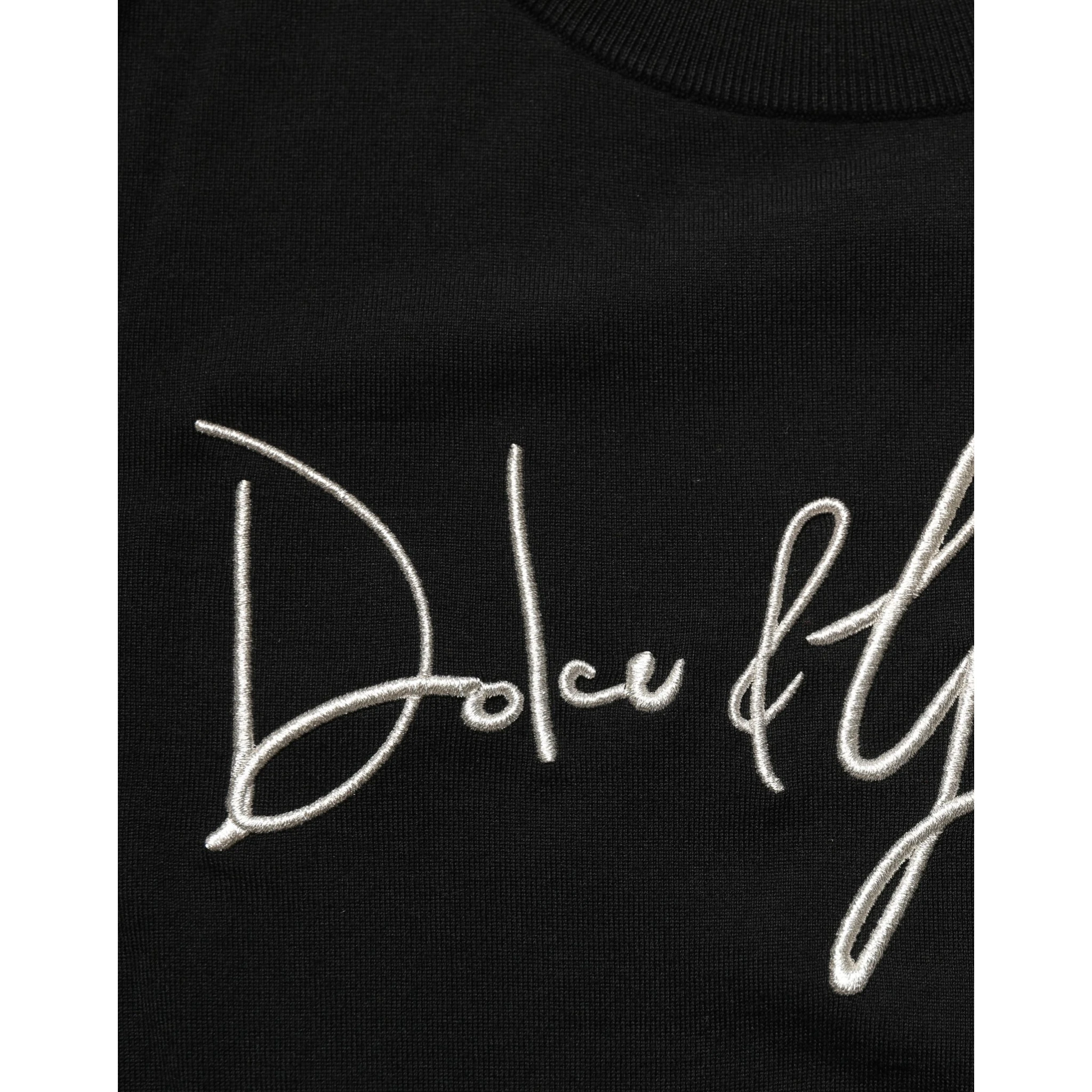 Black DG Embroidered Crew Neck Pullover Men Sweater