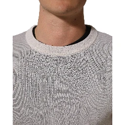 White Silk Crew Neck Men Pullover Sweater