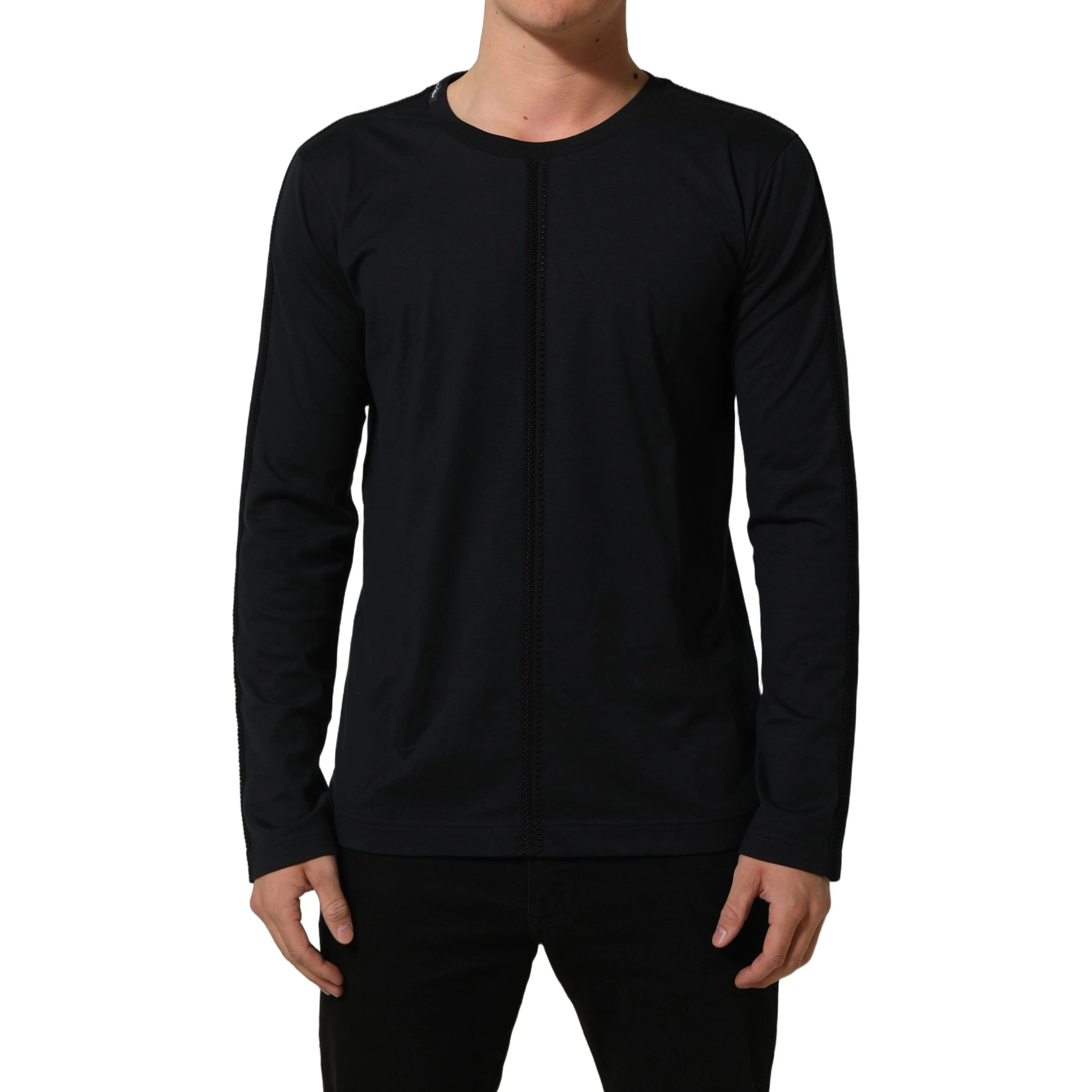 Dark Blue Cotton Round Neck Pullover Sweater