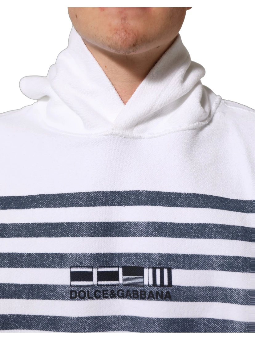 White Blue Stripe Hooded Sweatshirt Sweater