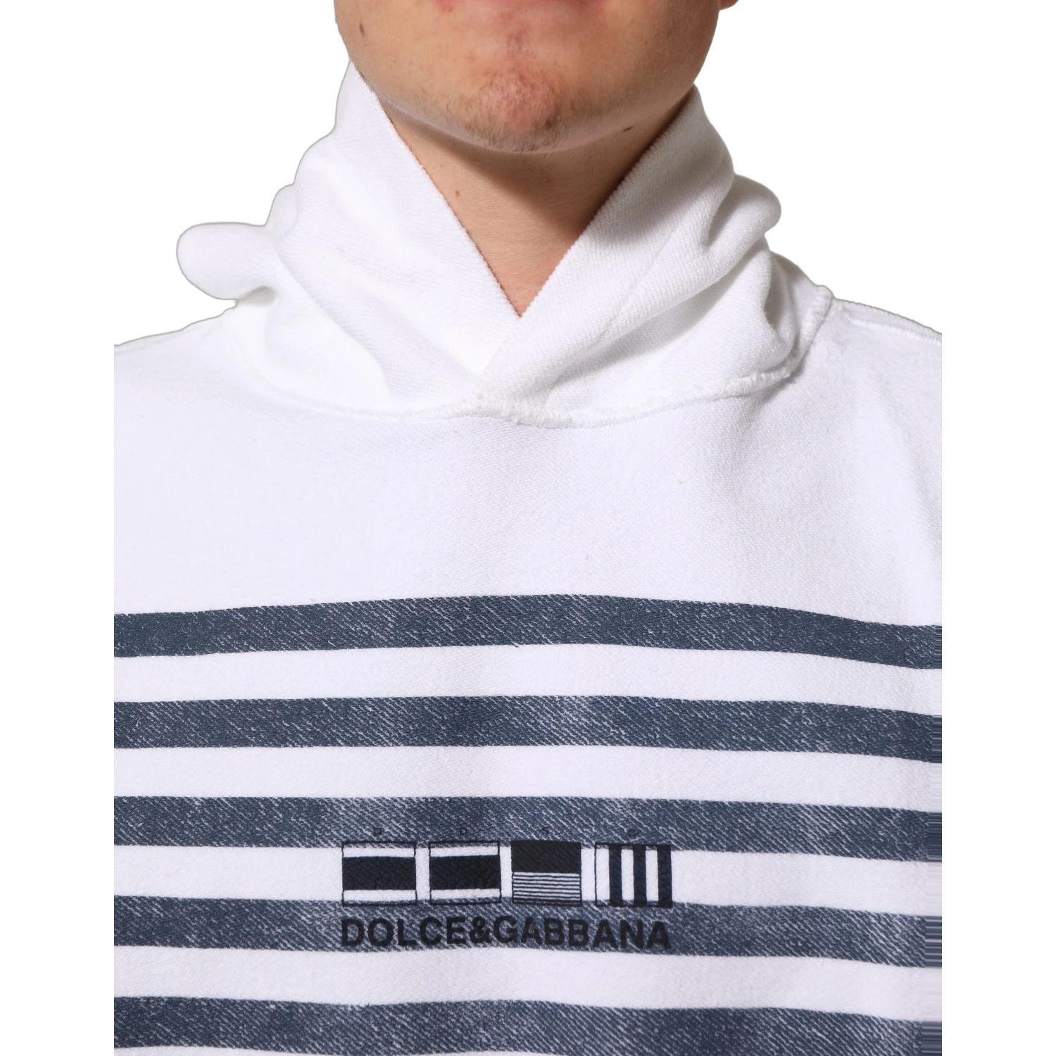 White Blue Stripe Hooded Sweatshirt Sweater