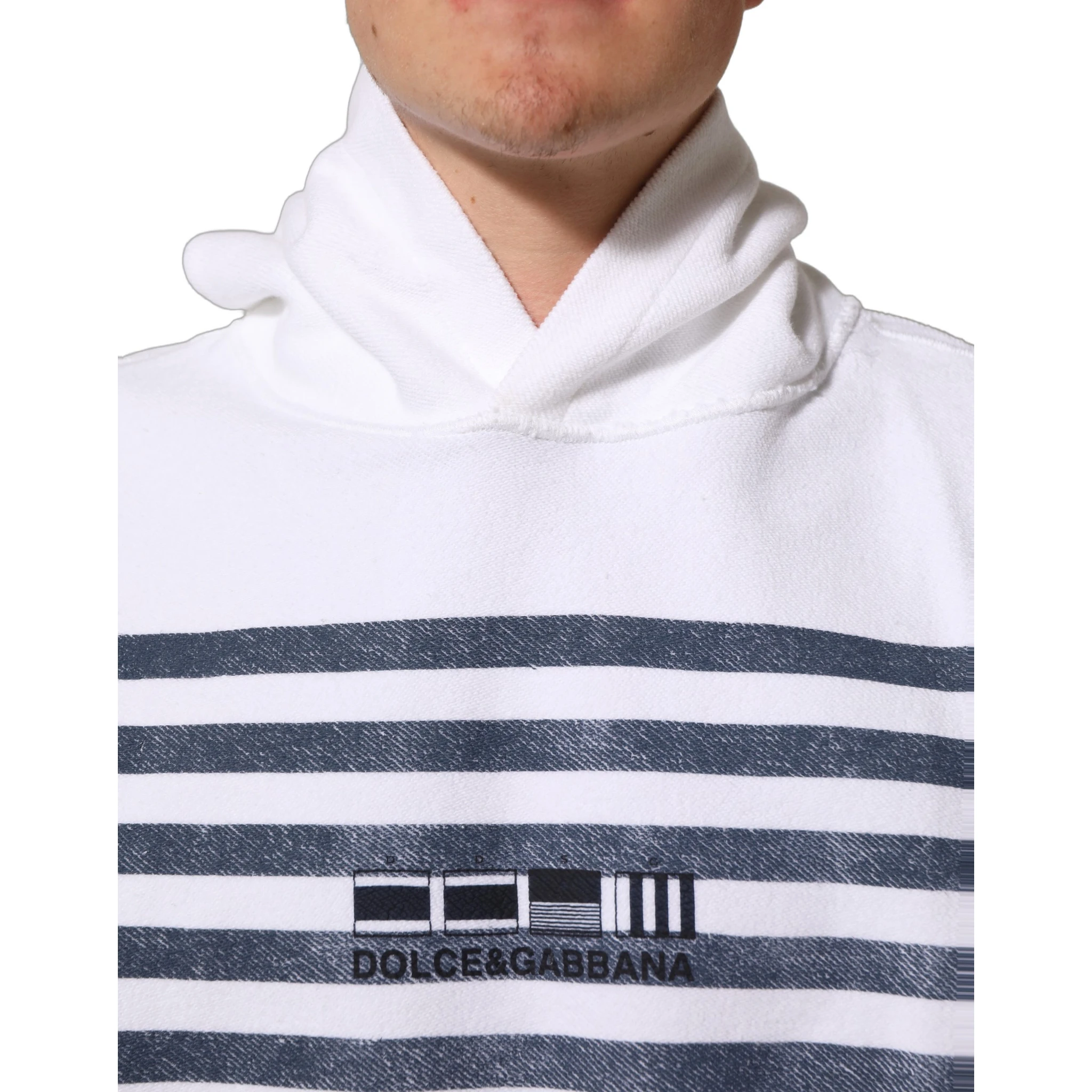 White Blue Stripe Hooded Sweatshirt Sweater