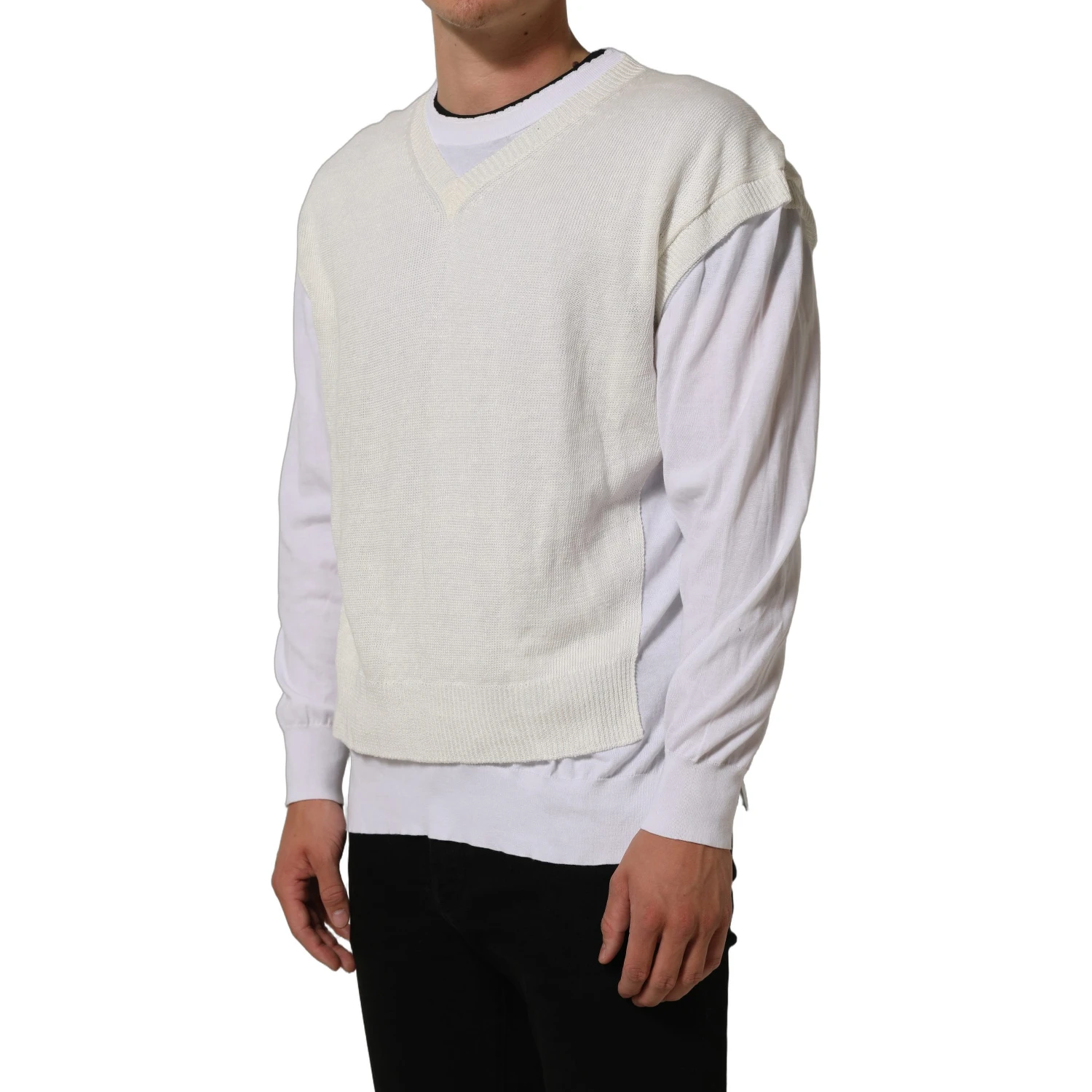 White Flax CrewNeck Layered Pullover Sweater