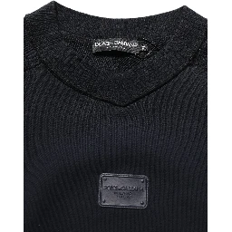 Black Logo Plaque Cotton Crew Neck Pullover Sweater