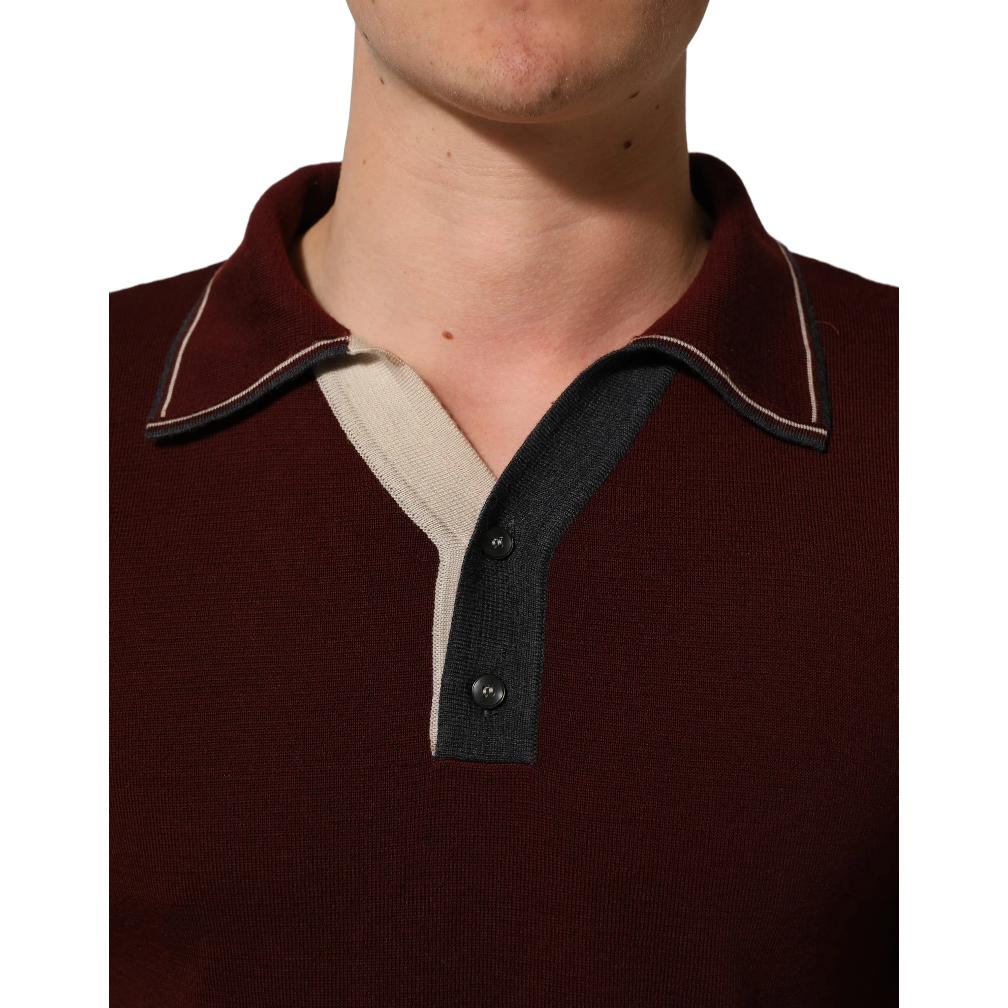 Burgundy Wool Knit Henley Pullover Sweater