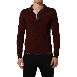 Burgundy Wool Knit Henley Pullover Sweater