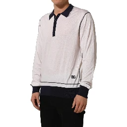 White Silk Collared Henley Pullover Sweater