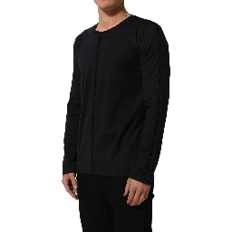 Dark Blue Cotton Round Neck Pullover Sweater