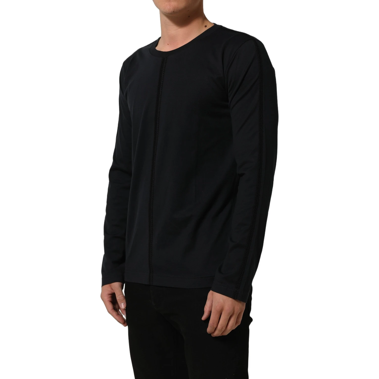 Dark Blue Cotton Round Neck Pullover Sweater