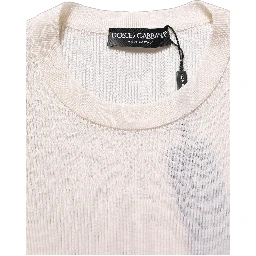White Silk Crew Neck Men Pullover Sweater