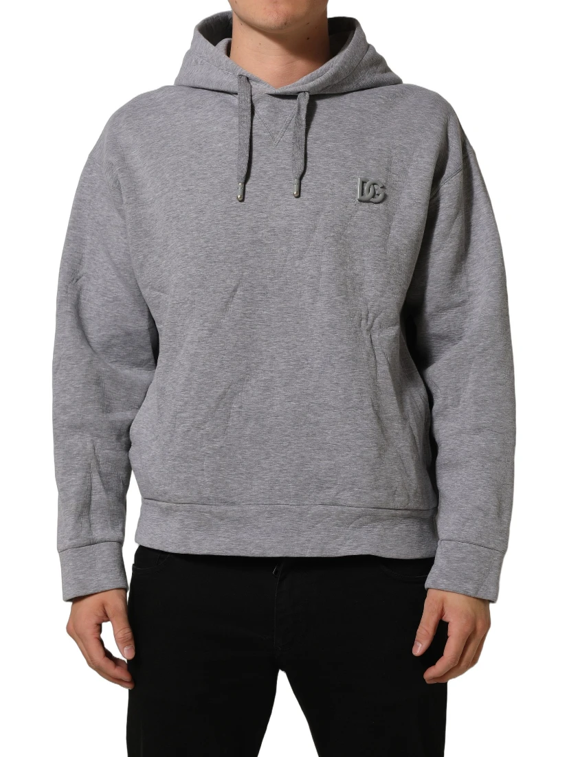 Gray Cotton Logo Hooded Sweatshirt Sweater