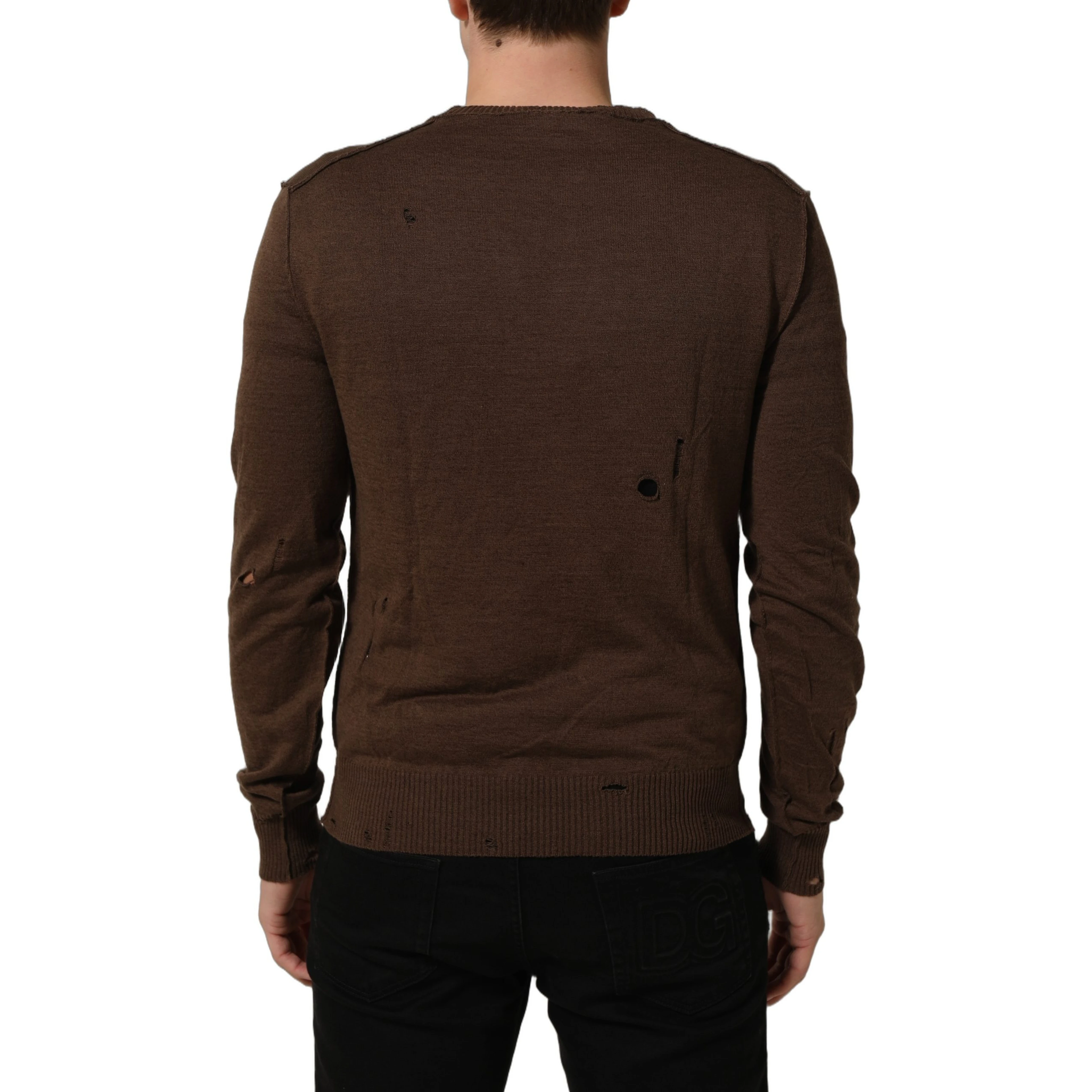 Brown Flax Buttoned V-neck Pullover Sweater