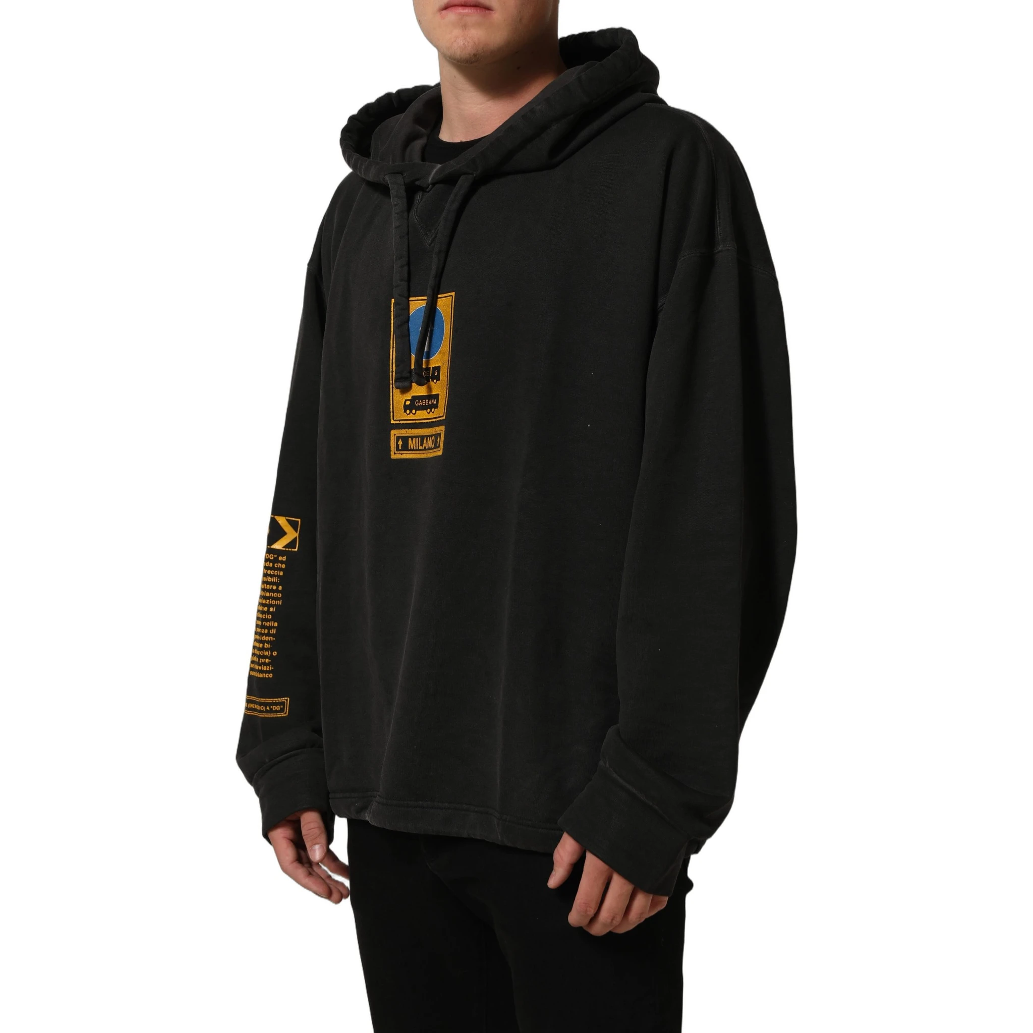 Black Cotton Logo Hooded Oversize Sweater