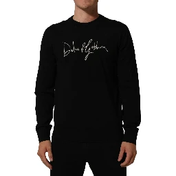 Black DG Embroidered Crew Neck Pullover Men Sweater